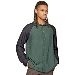 Labrum London Men Size Large Button Up Paneled Shirt Green Black‎ Casual